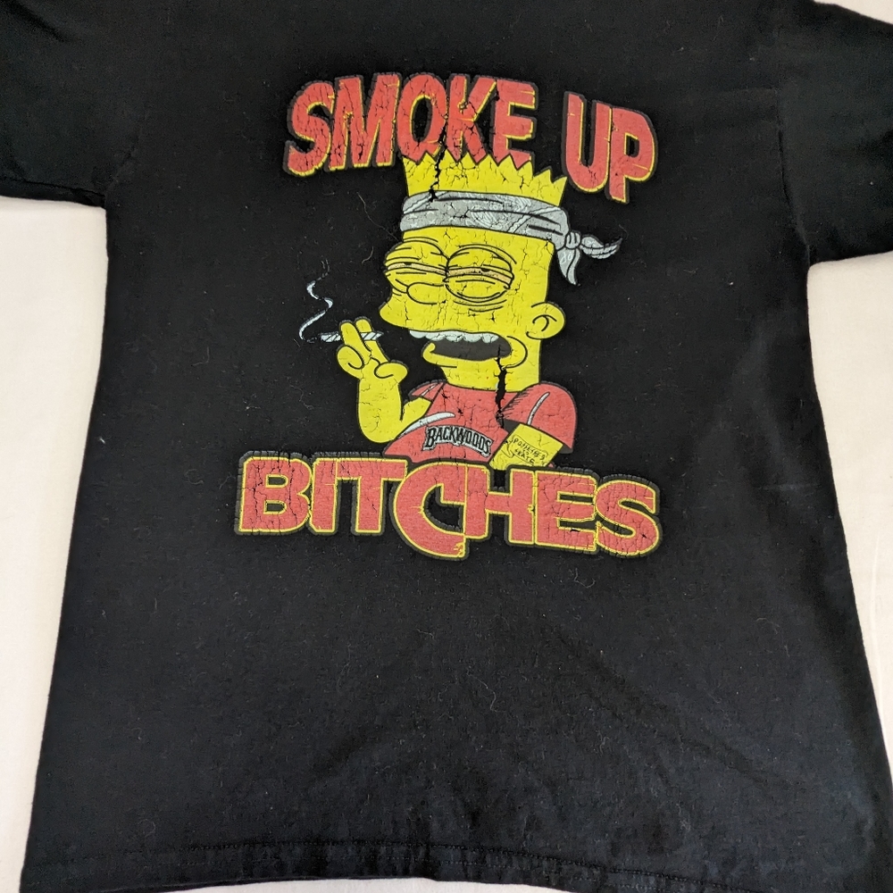 Bart Simpson Possessed To Skate Smoke Up, Bitches Small Black Tee